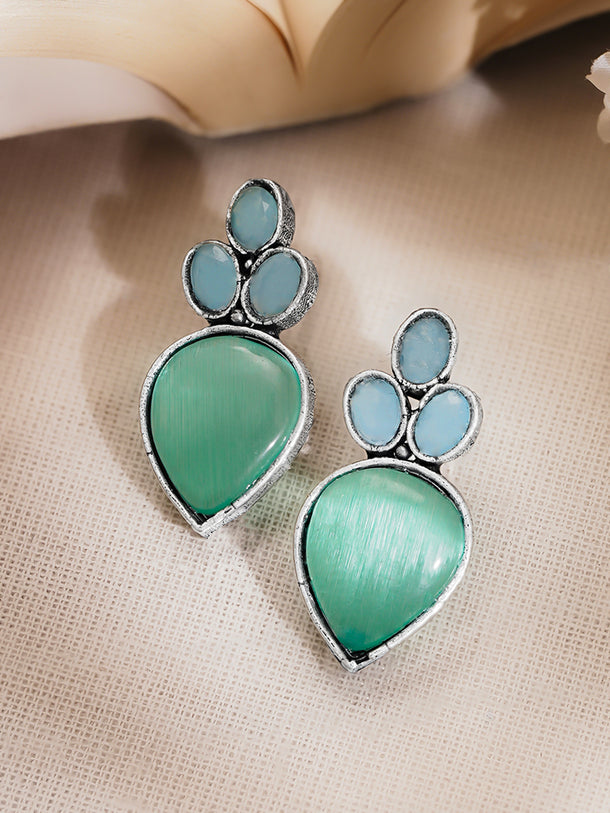 Rubans Oxidised Silver Plated Brass Pastel Green Blue Drop Earrings