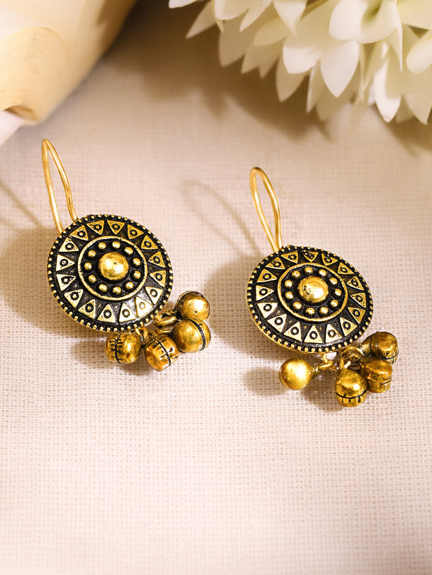 Oxidised Tribal Sunburst Gold Ghungroo Earrings