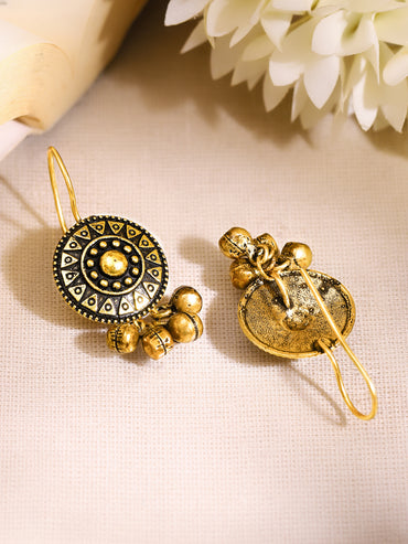 Oxidised Tribal Sunburst Gold Ghungroo Earrings