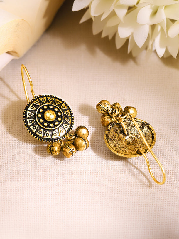 Oxidised Tribal Sunburst Gold Ghungroo Earrings