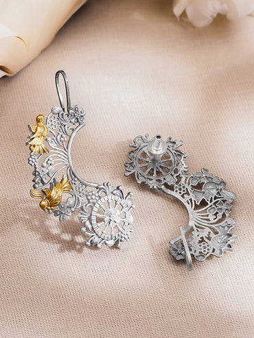 Oxidised Silver Tone Brass Gold Bird Motif Statement Ear Cuff Jewellery
