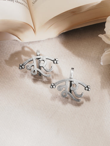 Oxidised Silver Tone Brass Noor Name Ear Cuff