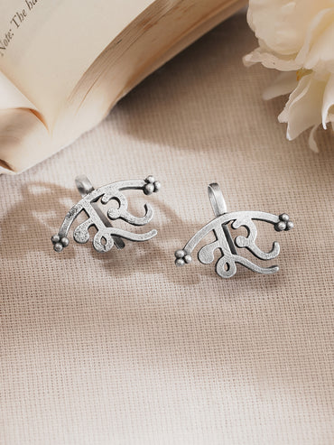 Oxidised Silver Tone Brass Noor Name Ear Cuff