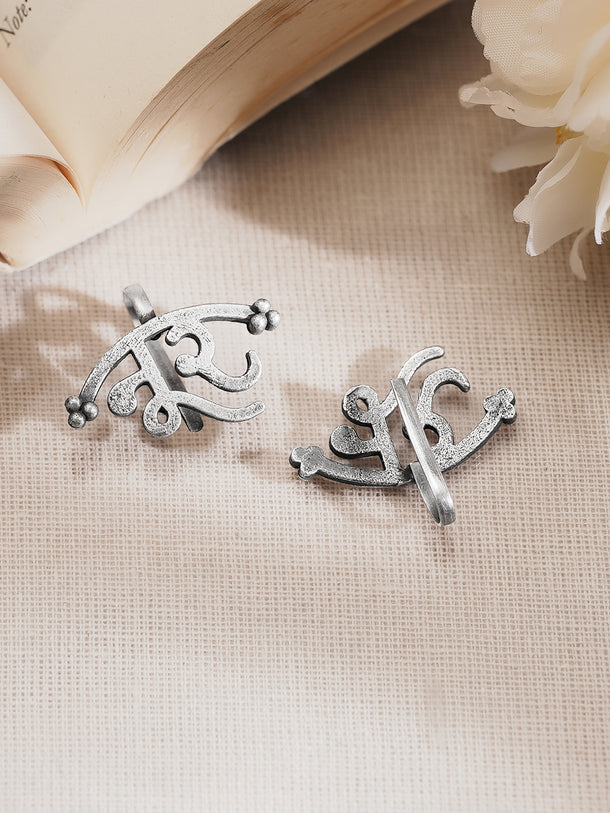 Oxidised Silver Tone Brass Noor Name Ear Cuff