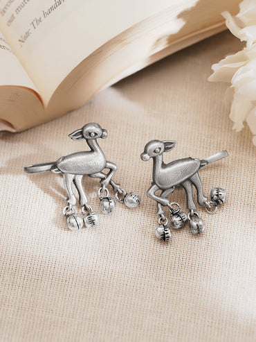 Oxidised Silver Tone Brass Bird Ghungroo Statement Ear Cuff