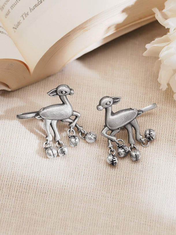 Oxidised Silver Tone Brass Bird Ghungroo Statement Ear Cuff