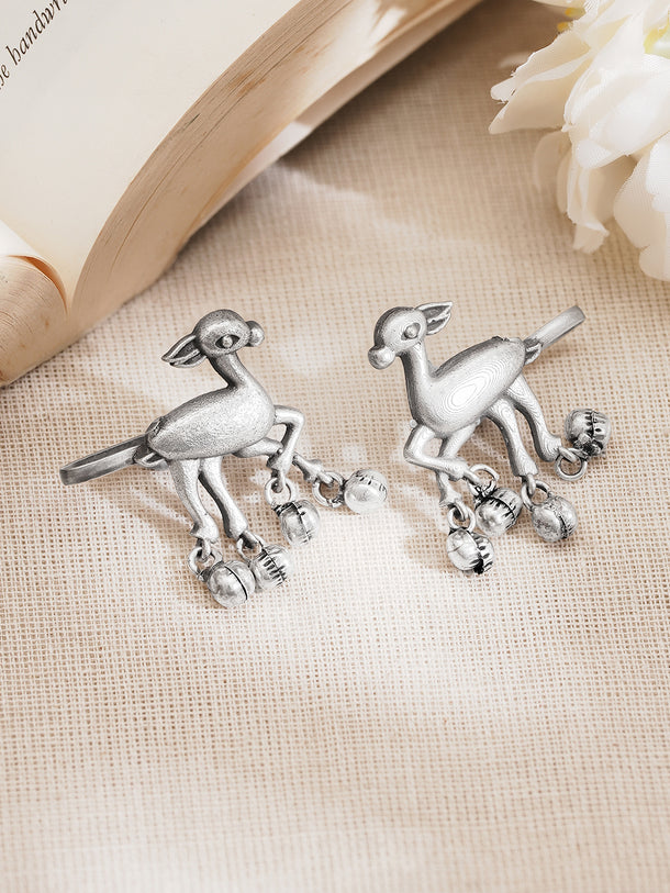 Oxidised Silver Tone Brass Bird Ghungroo Statement Ear Cuff