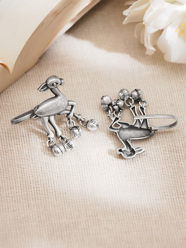 Oxidised Silver Tone Brass Bird Ghungroo Statement Ear Cuff