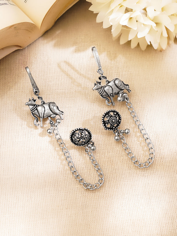 Oxidised Bull Chain Statement Ear Cuffs