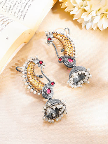 Oxidised Dual Tone Peacock Ear Cuff Jhumka