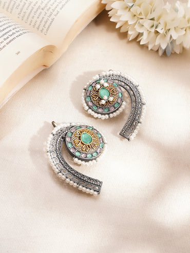 Oxidised Multicolor Studded Ear Cuff With Pearl Detailing