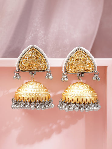Luxurious Antique Gold Oxidised Jhumka