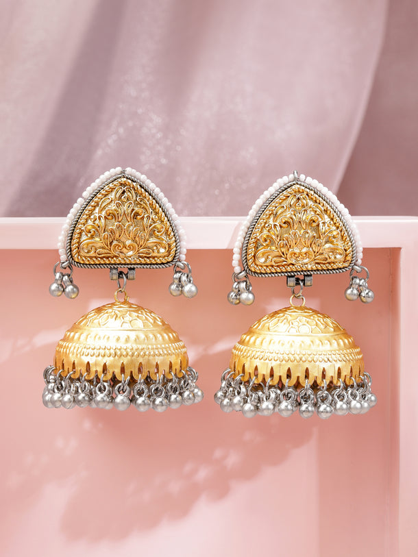 Luxurious Antique Gold Oxidised Jhumka