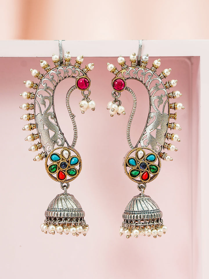 Oxidised Ear Cuff Jhumkas