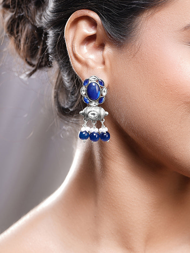 Festive Ready Oxidised Blue Drop Earrings