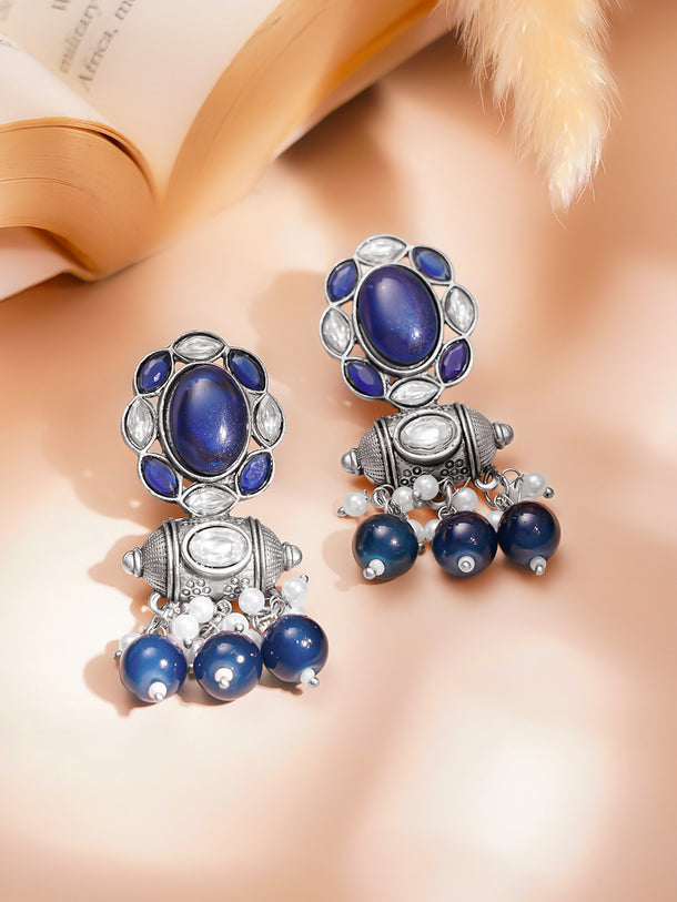 Festive Ready Oxidised Blue Drop Earrings