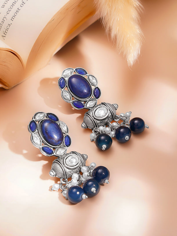 Festive Ready Oxidised Blue Drop Earrings