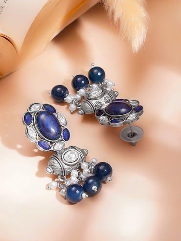 Festive Ready Oxidised Blue Drop Earrings