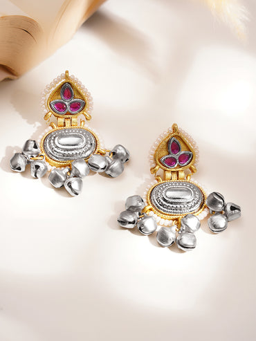 Festive Ready Oxidised Ruby Drop Earrings