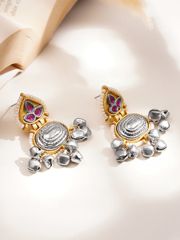 Festive Ready Oxidised Ruby Drop Earrings