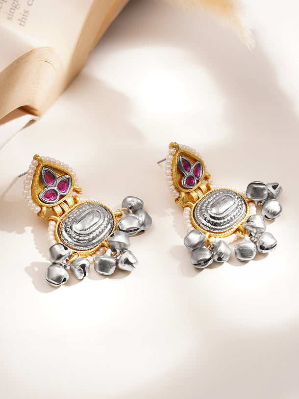 Festive Ready Oxidised Ruby Drop Earrings