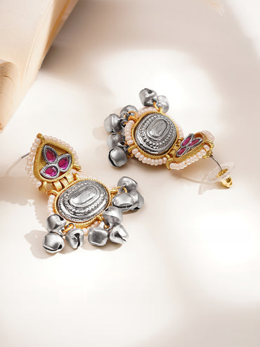 Festive Ready Oxidised Ruby Drop Earrings