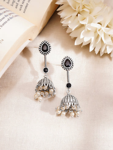 Oxidised Pearl Drop Jhumkas