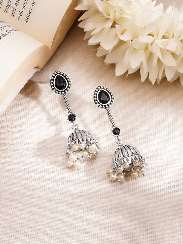 Oxidised Pearl Drop Jhumkas