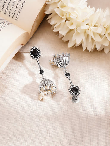 Oxidised Pearl Drop Jhumkas