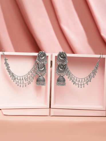 Ethno-Chic Oxidised Jhumka with Kaan Chain