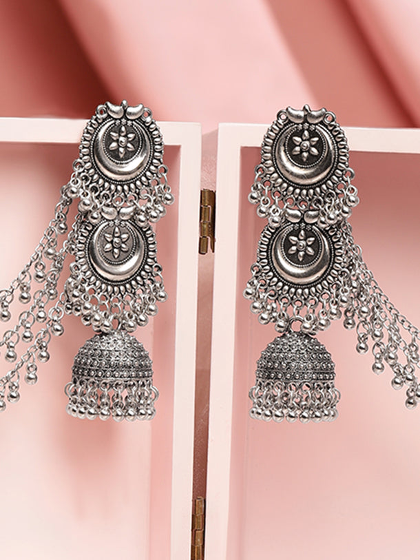 Ethno-Chic Oxidised Jhumka with Kaan Chain