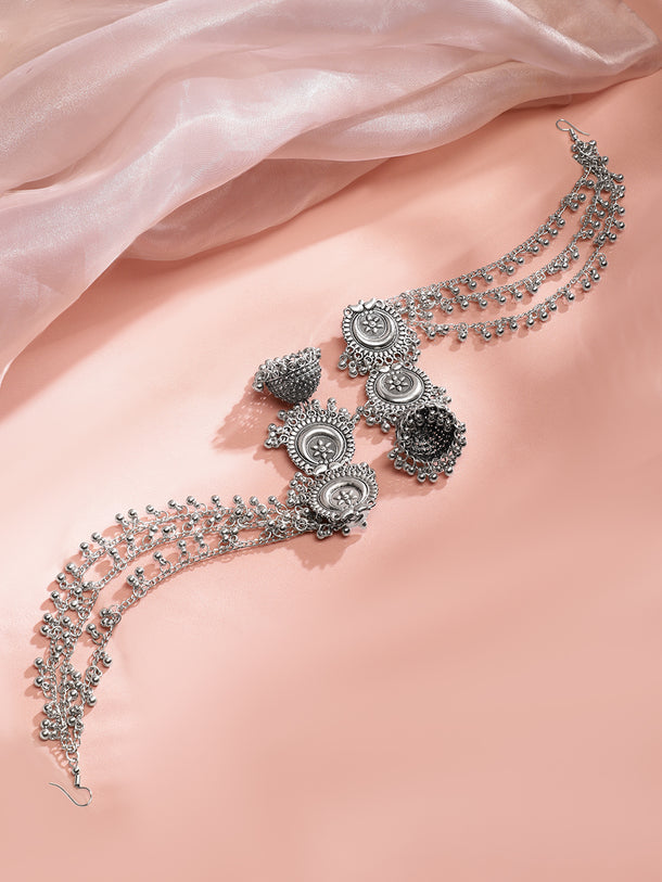 Ethno-Chic Oxidised Jhumka with Kaan Chain