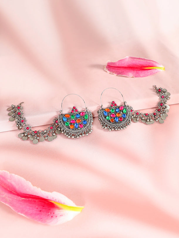 Vivid Bloom Pearl Chandbali with Kaan Chain
