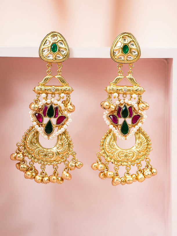 Rani Charm Kundan Pearl Ghungroo Danglers