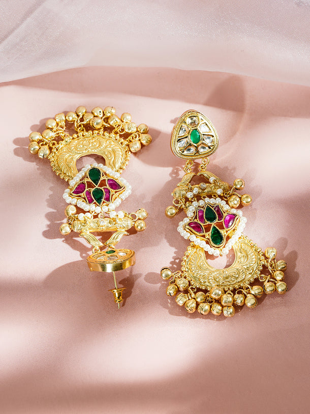 Rani Charm Kundan Pearl Ghungroo Danglers