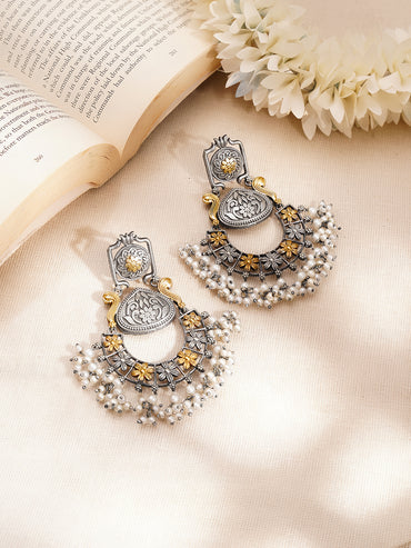 Oxidised Floral Design Kundan Dangler Earrings
