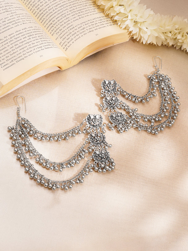 Oxidised Ghungroo Layered Ear Chain Statement Earrings