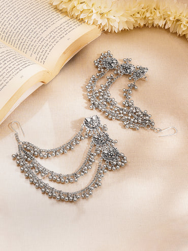 Oxidised Ghungroo Layered Ear Chain Statement Earrings