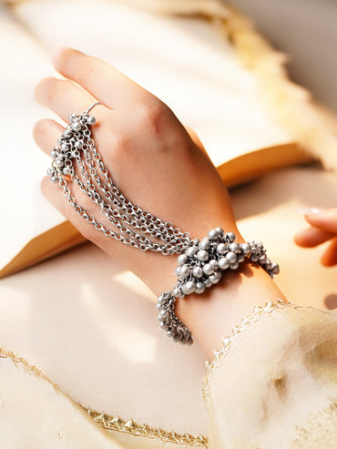 Oxidised Ghungroo Chain Hand Harness Bracelet