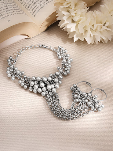 Oxidised Ghungroo Chain Hand Harness Bracelet
