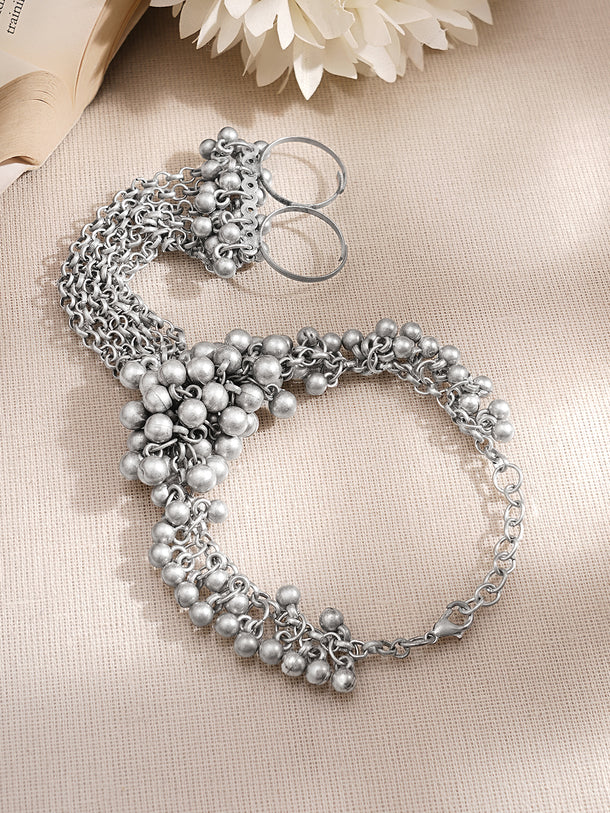 Oxidised Ghungroo Chain Hand Harness Bracelet