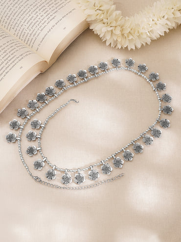Oxidised Silver Floral Kamarband Waist Chain
