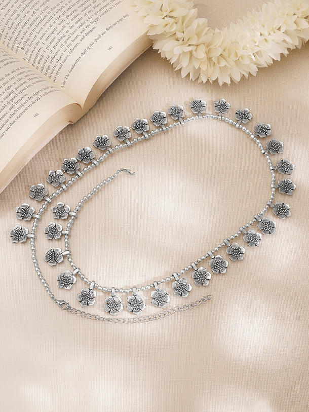 Oxidised Silver Floral Kamarband Waist Chain