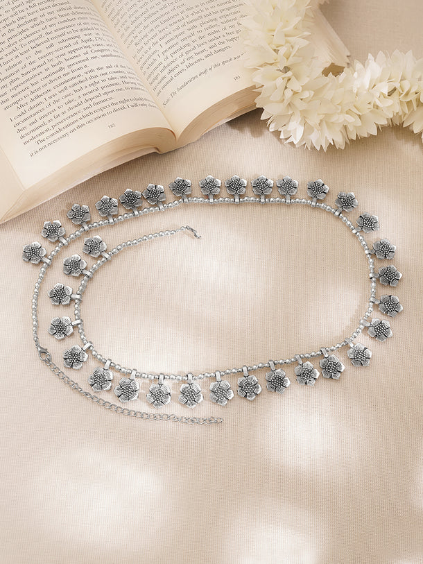 Oxidised Silver Floral Kamarband Waist Chain