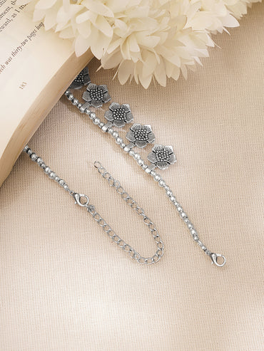 Oxidised Silver Floral Kamarband Waist Chain