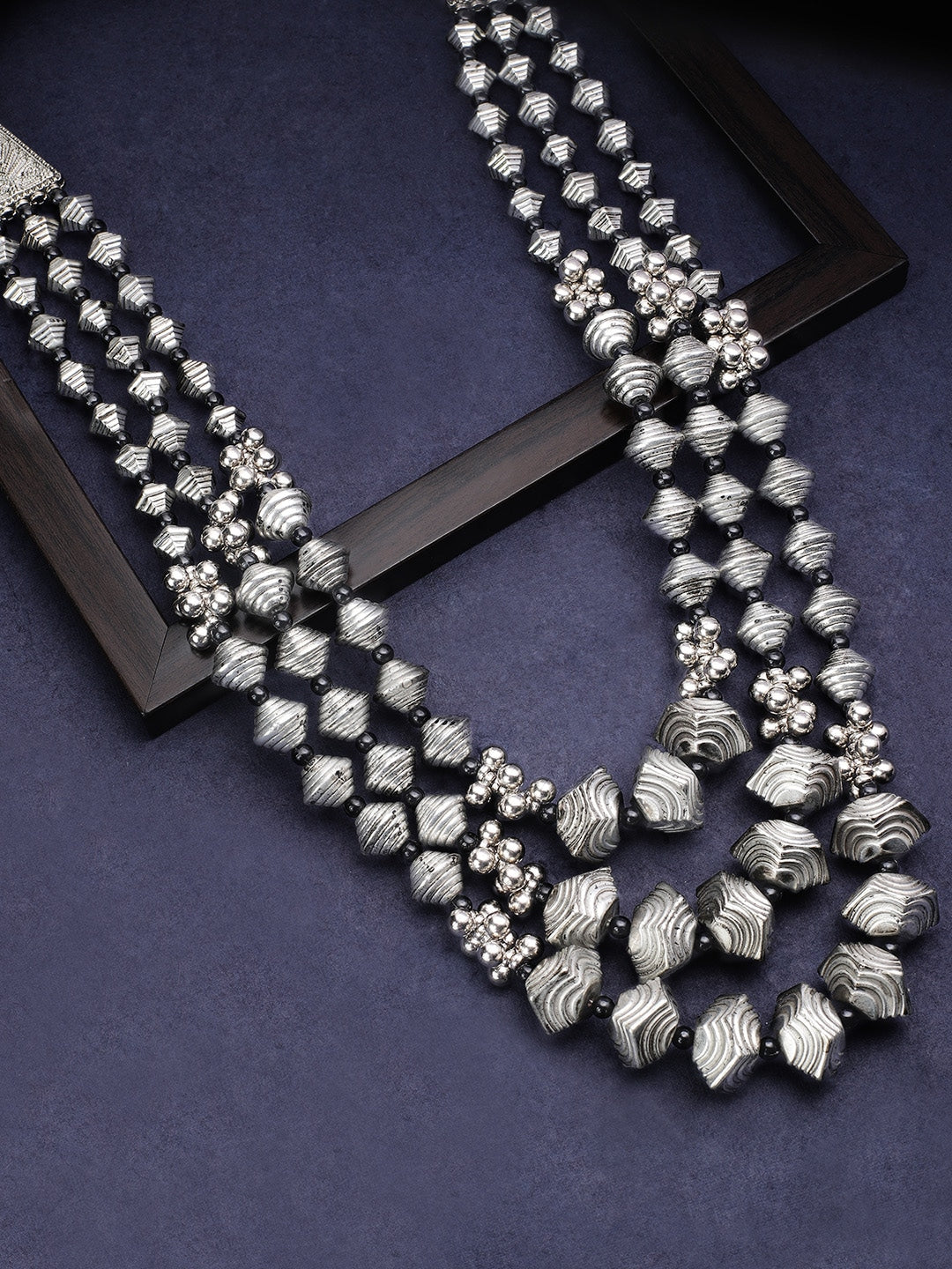 Rubans Silver Plated Oxidised Handcrafted Multi Layer Boho Necklace