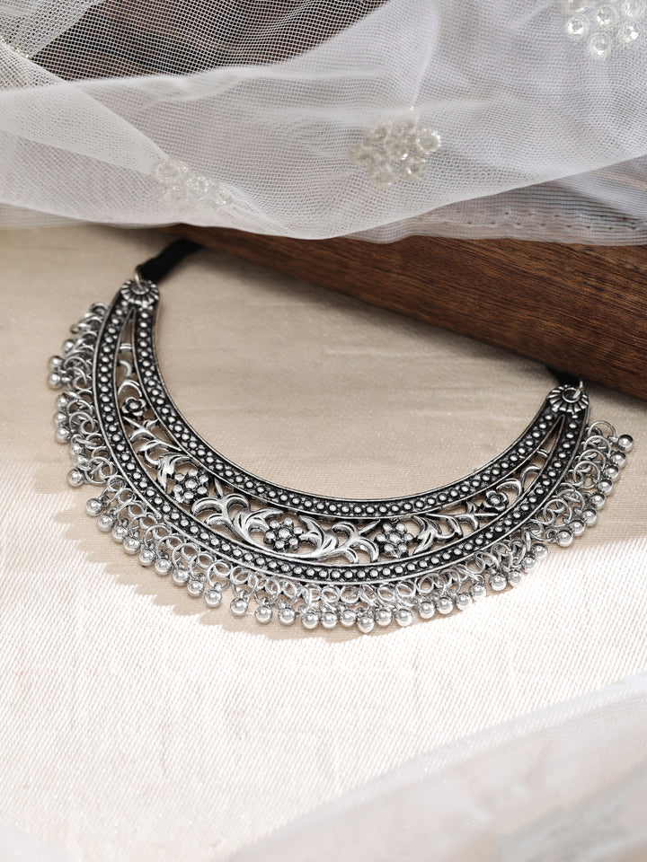 Rubans Oxidised Silver Plated Handcrafted Filligree Necklace