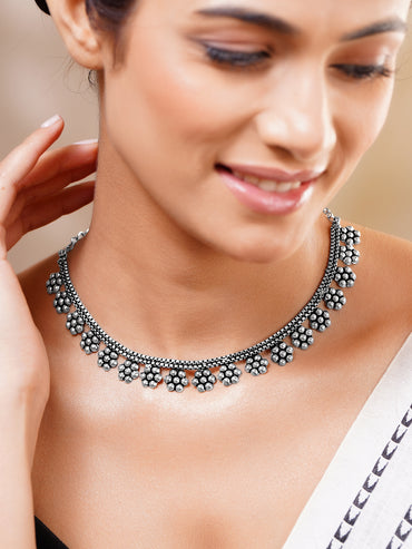 Vintage Oxidised Floral Statement Necklace