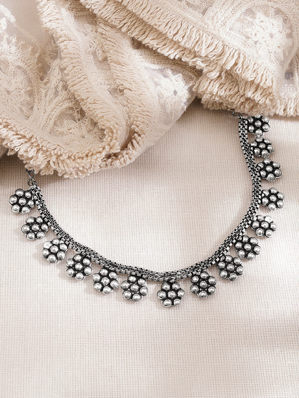 Vintage Oxidised Floral Statement Necklace