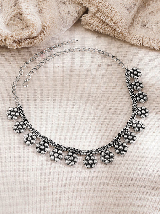 Vintage Oxidised Floral Statement Necklace
